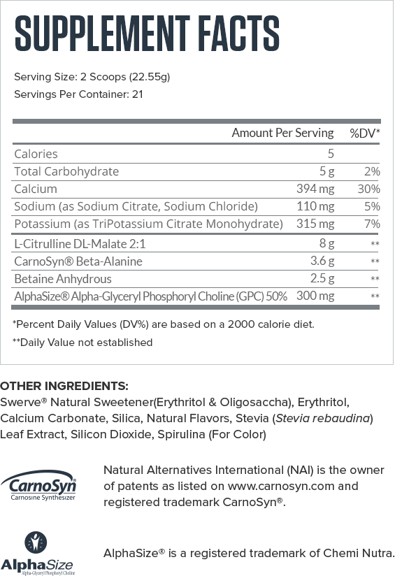 Pulse Stim-Free Blue Raspberry Supplement Facts